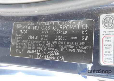 2007 Kia Spectra Ex from USA, damaged, VIN KNAFE121075399266